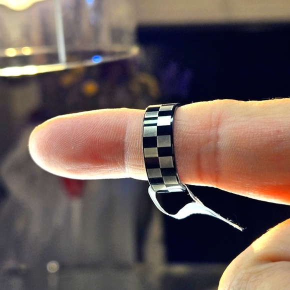 Checkerboard Patterned Ring - Stainless Steel Size 8 - Picture 1 of 6